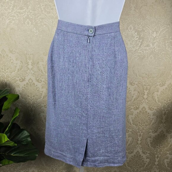 Carlisle Size 8 Blue Pencil Skirt Silk/Linen Blend Hidden Back Zip Walking Slit - Picture 4 of 10